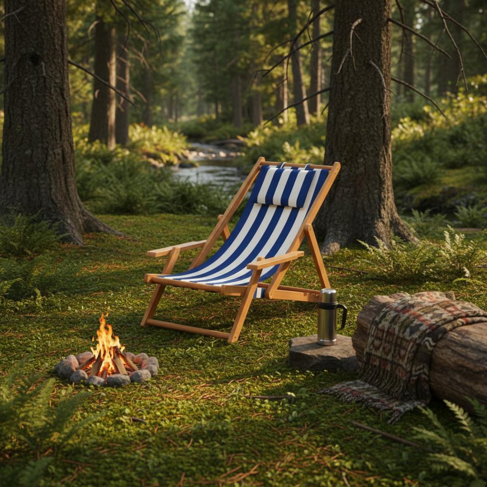 Deck Chair Lounger - Leżak plażowy z płótna, rozkładany, składany