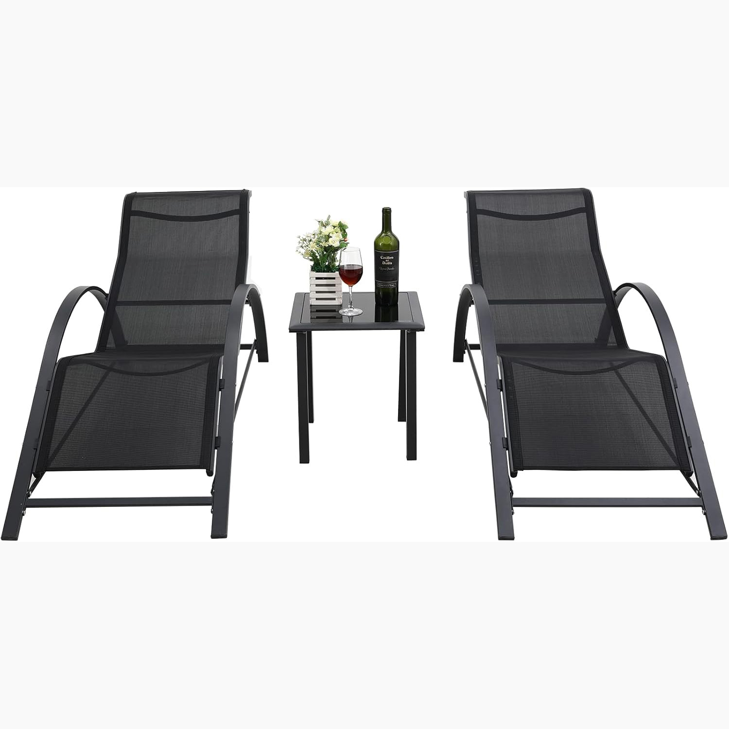 Deck Chair Lounger - Zestaw 3 leżaków basenowych z aluminiową