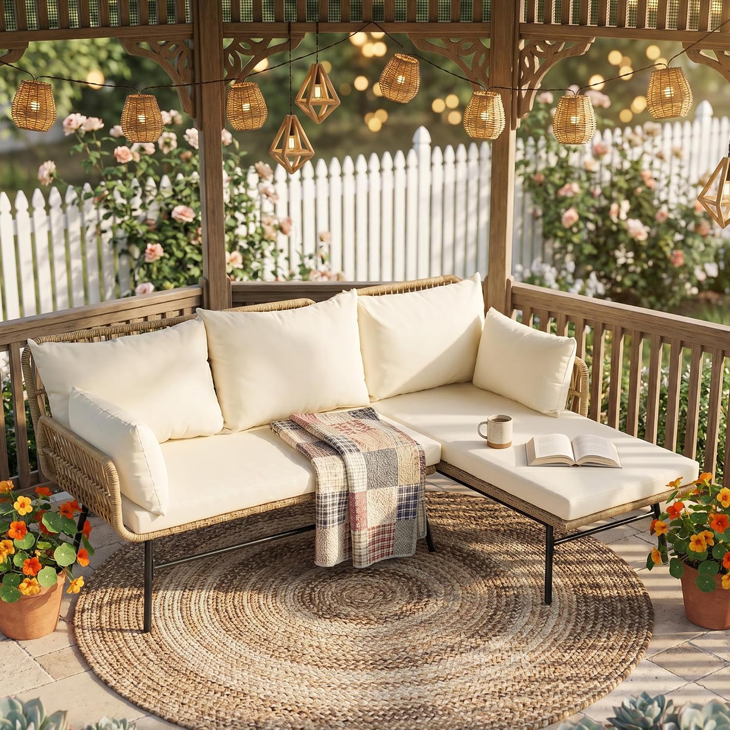 3-częściowy zestaw mebli ogrod – Outdoor Furniture L Shape recenzja i cena